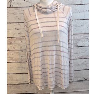 TORRID Long Sleeve T-Shirt w Hood Lt Purple w Purple/Gray/Cranberry Stripes-1X